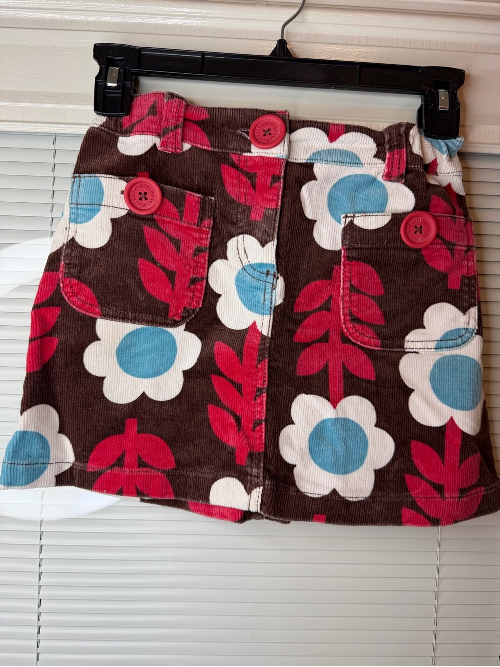 Mini Boden Brown Corduroy Skirt with Pink and Blue Floral Accents